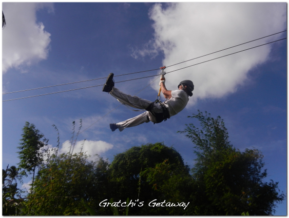 Going down the zip line at Gratchi's Getaway Tagaytay.