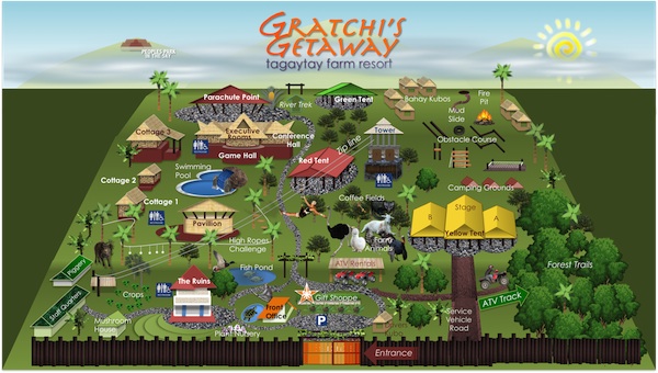 Gratchi's Getaway Map of Tagaytay Accommodations and Team Building Facilities