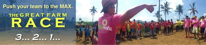 The Great Farm Race, Team Building in the mountains of Tagaytay, created by PlayWorks for Gratchi's Getaway